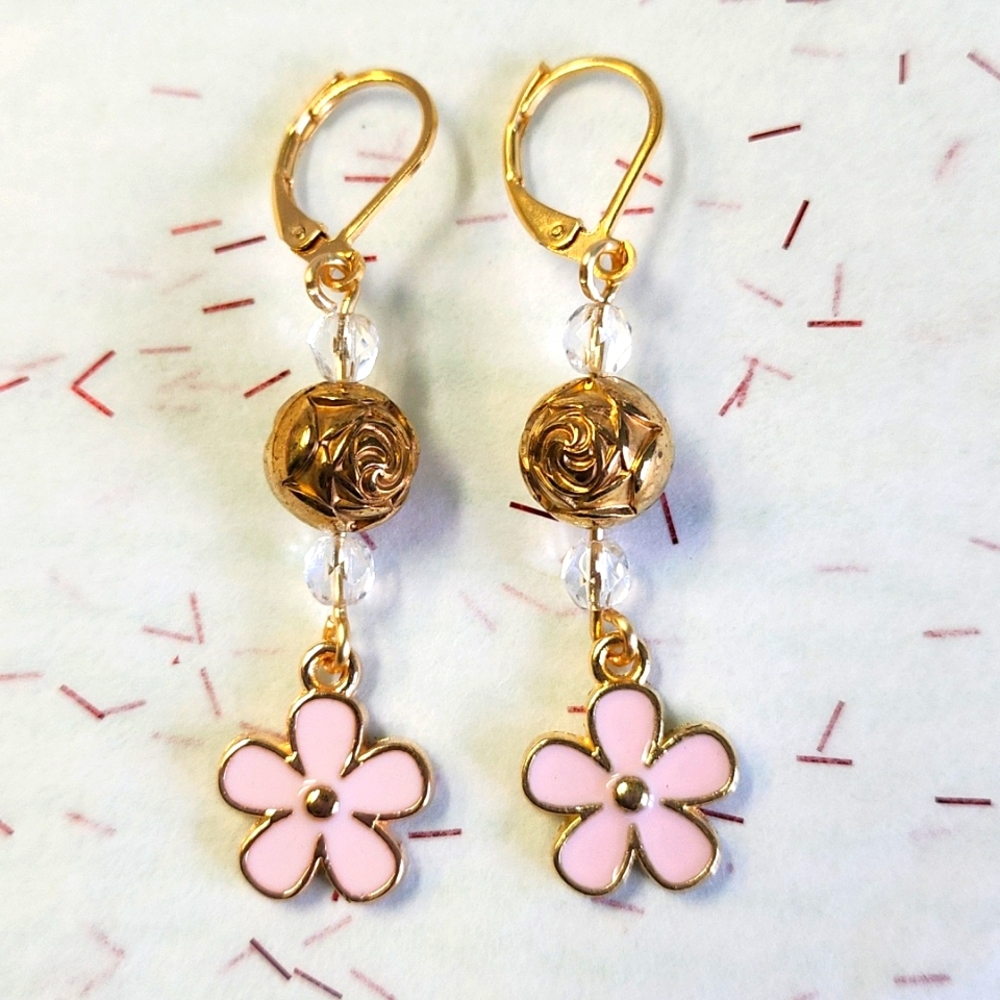Goldtone Pink Earrings!